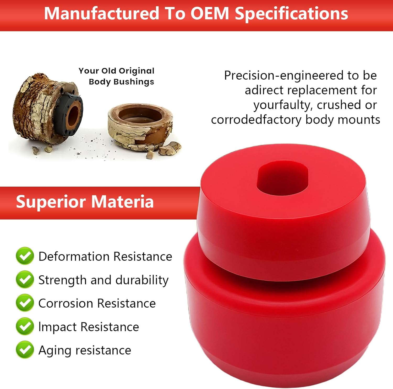 7-141 24-Piece Polyurethane Body and Cab Mount Kit - Compatible with Chevy Silverado GMC Sierra 1500/2500/3500 2WD/4WD 1999-2014 - Black - Replacement Bushings & Hardw (Red)