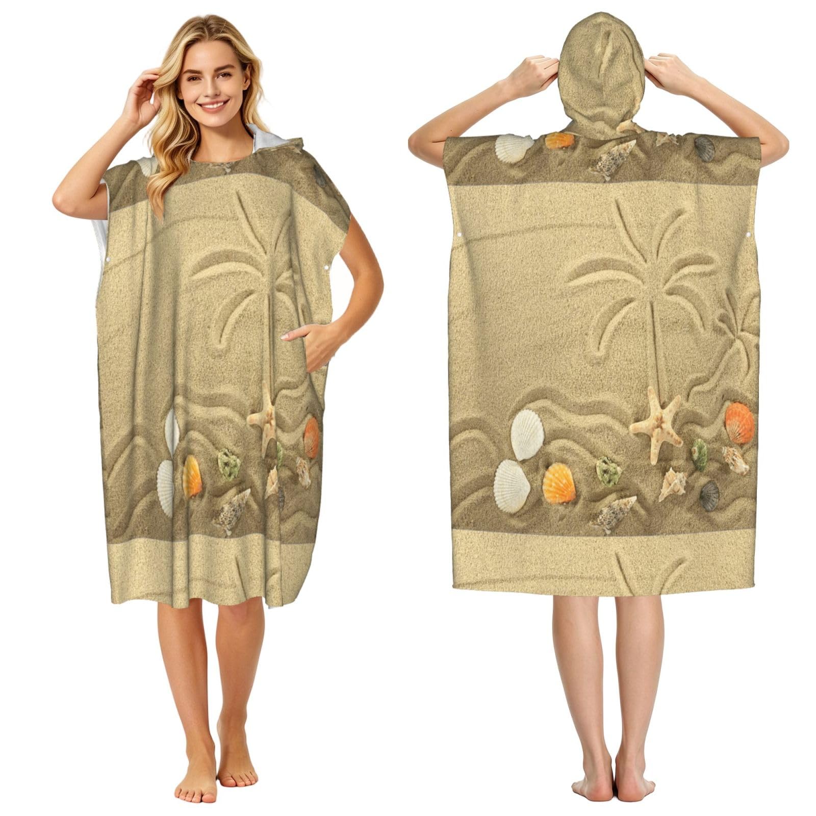 Poadnly Beach And Palm Trees, Adult Hooded Beach Towel 90 x 110 cm,Changing Bath Robe, Surf Poncho Towel For Women Men