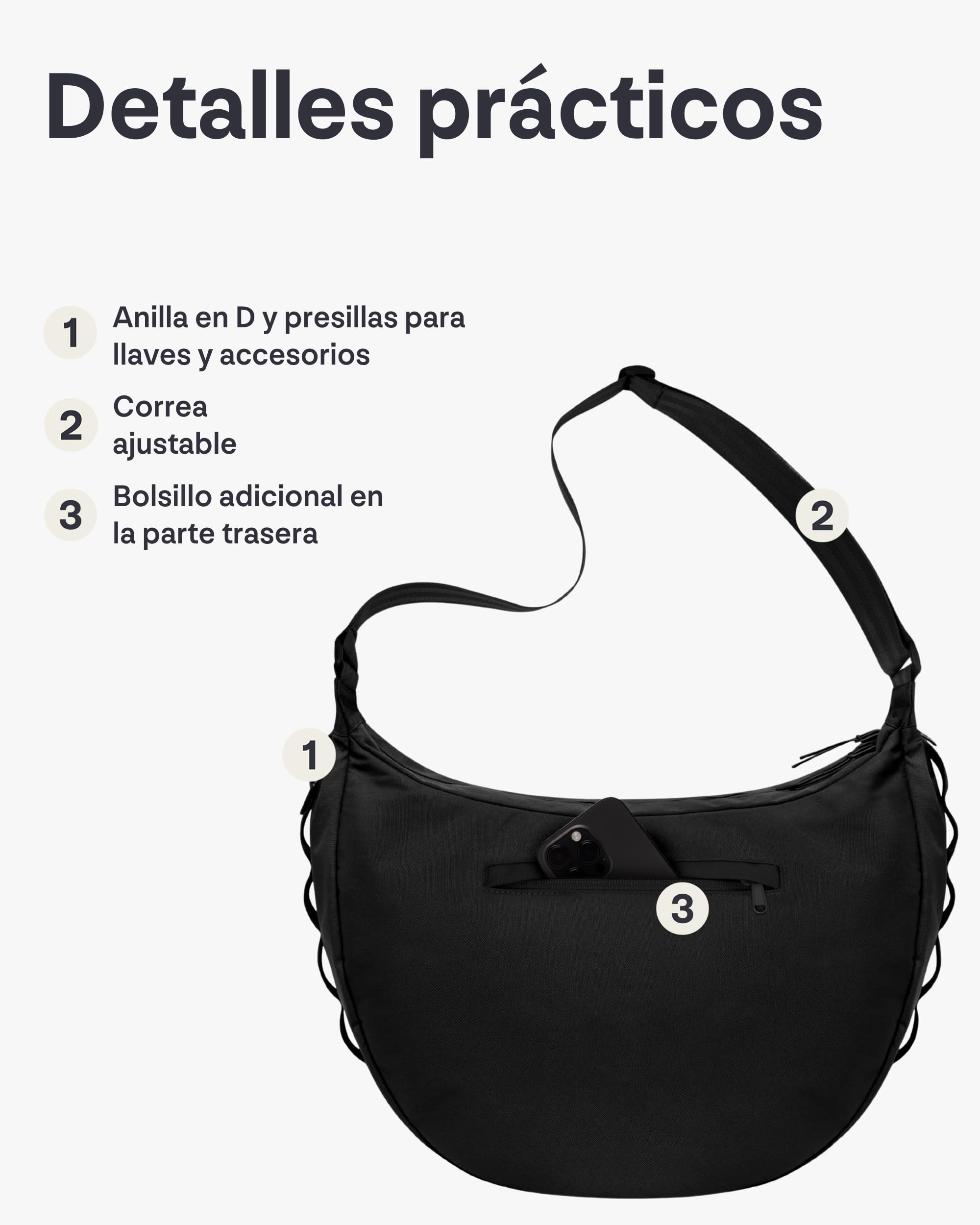 Johnny Urban Bolso Bandolera Mujer Hombres Negro - Ally XL - Half Moon Bag - Bolso Riñonera de Media Luna - Bolsa con Compartimento para Portátil de 16 Pulgadas - Repelente al Agua