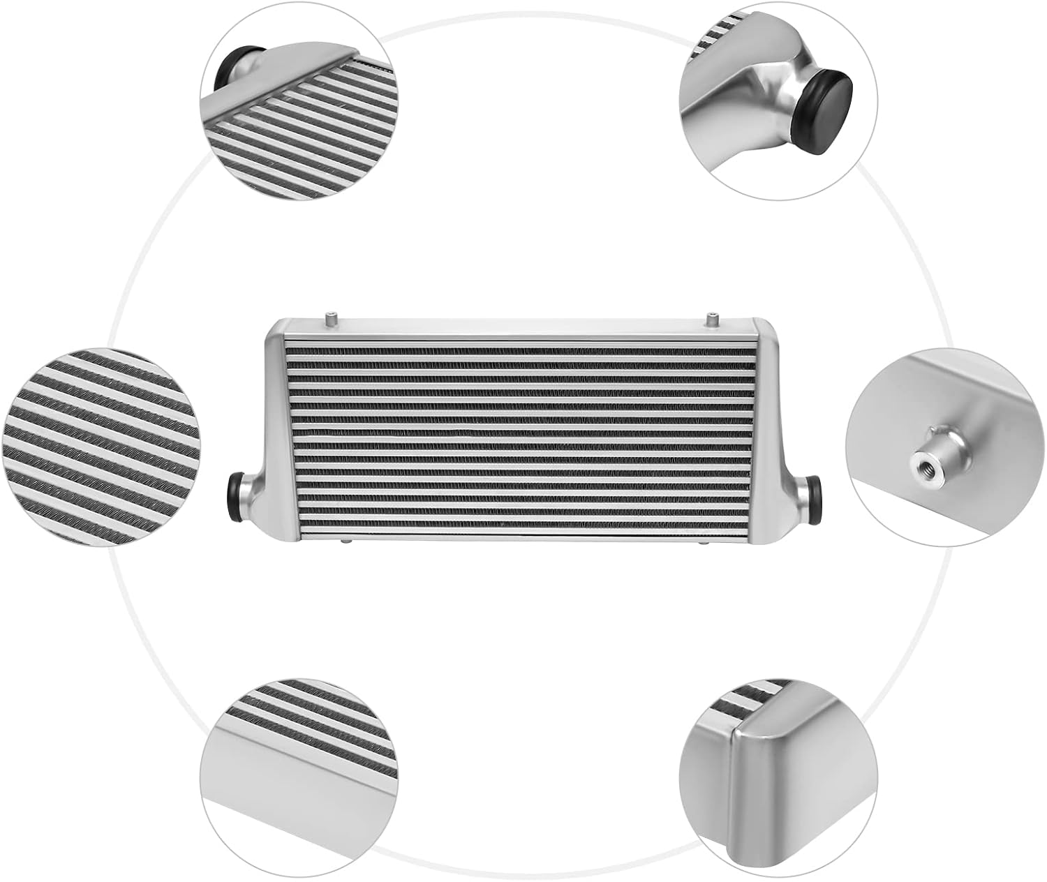 Universal Mount Turbo Intercooler, 31" X 12" X 3"Front Mount Intercooler 2.5" Inlet/Outlet One Side Universal Aluminum Turbo Intercooler Replacement for Any Turbo Charger System (31x12x3" 2.5")