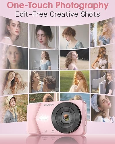 Miniatura 7 de Cámara digital, enfoque automático 48MP 4K cámara para fotografía con tarjeta de 32 GB, cámara digital portátil compacta de apuntar y disparar para