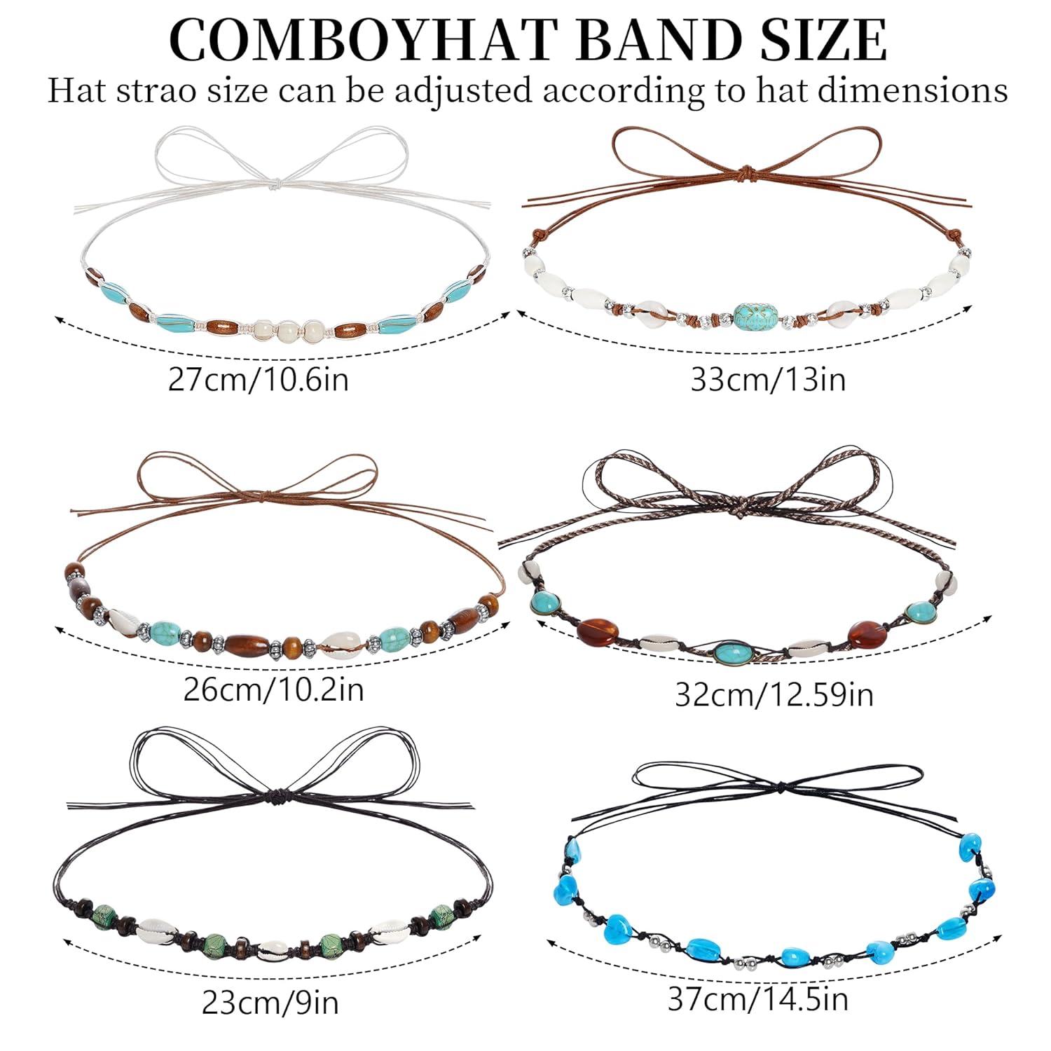 6Pcs Cowboy Hat Bands Ethnic Western Hat Bands for Cowboy Hats Classic Cowgirl Turquoise Hatbands Beaded Hat Bands for Women Men - Image 2