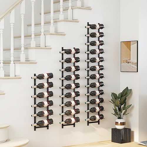Miniatura 6 de Giantex Estante de vino montado en la pared para 9 botellas, organizador de estantes de vino de pared de metal, soporte de vino colgante montado en