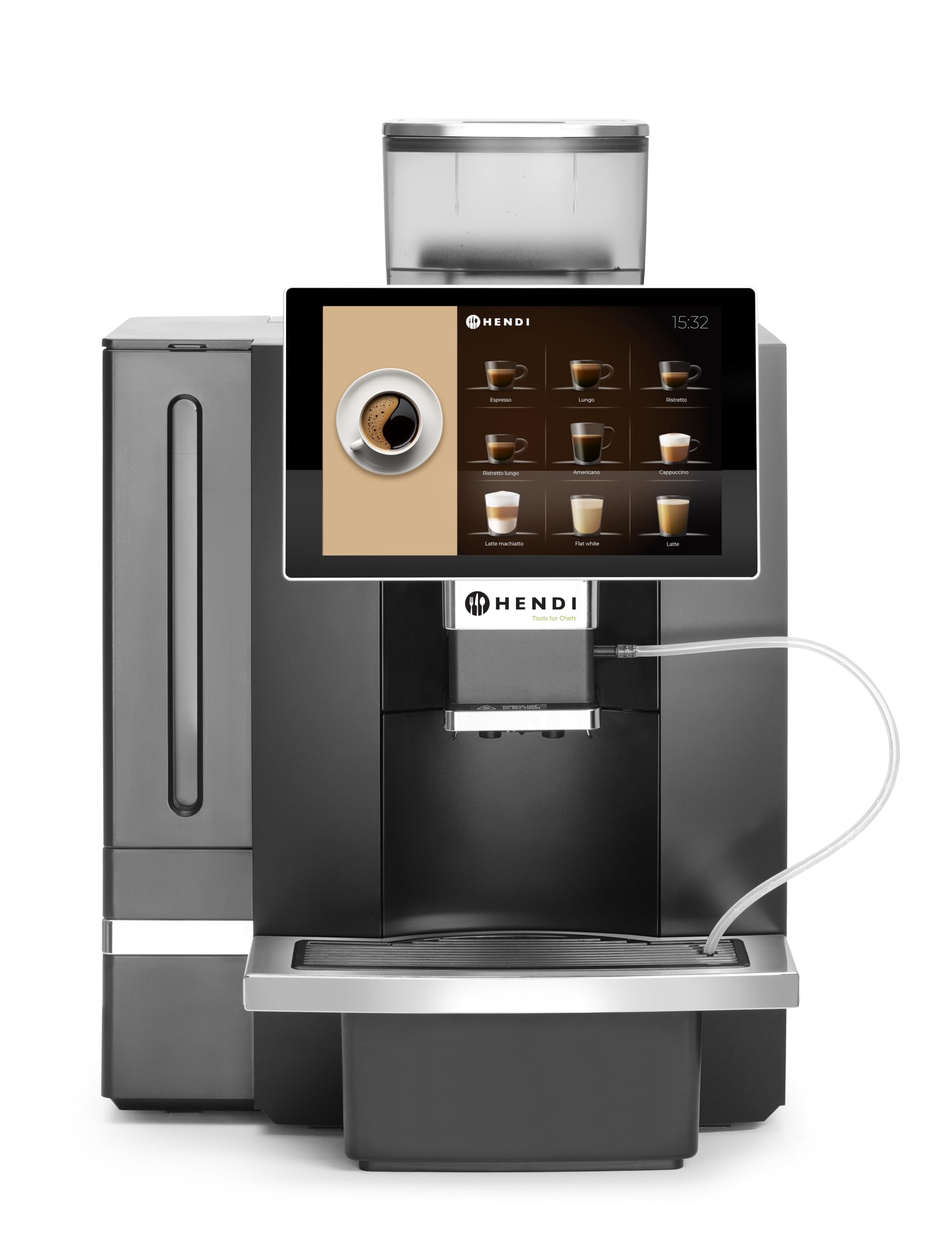 HENDI Machine à café automatique professionnelle, 1 kg grains, 6 L eau, 19 bar