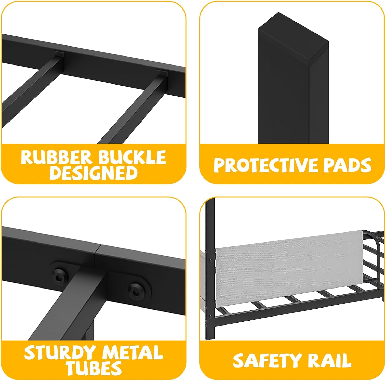 Timy House Shape Twin Size Montessori House Bed Metal Floor Bed with Storage Rack and Caddy Twin Bed-Frame for Kids No Box Spring Needed Black