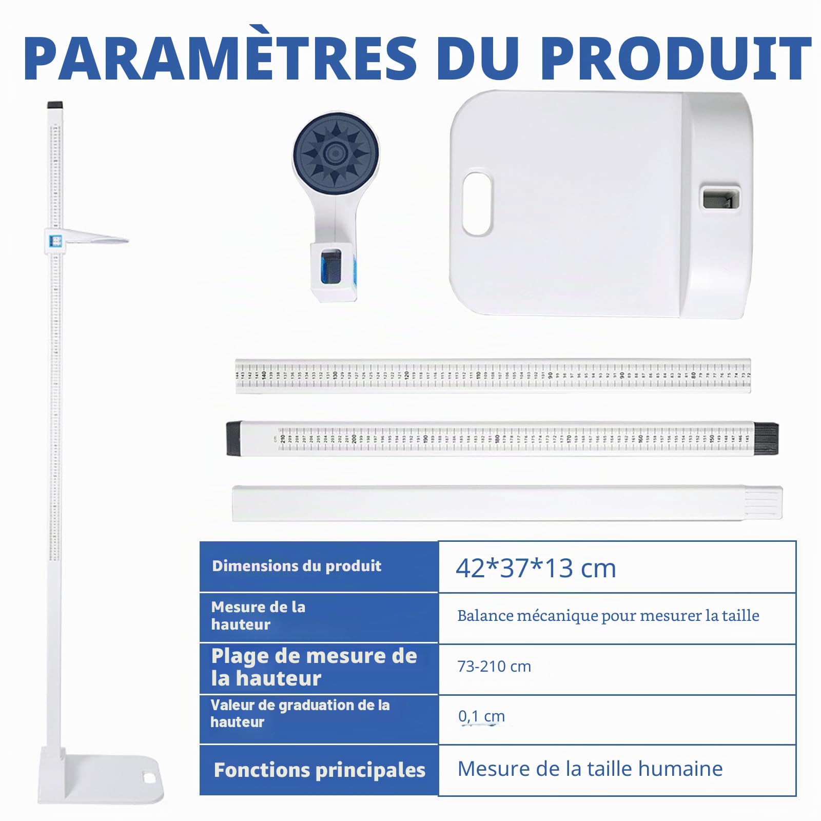 Stadiomètre Portable de 20 à 210 cm avec Barre de Mesure Numérique, Altimètre Médical, Stadiomètre Portable avec Double écran pour la Maison, Le Bureau, L'examen Médical