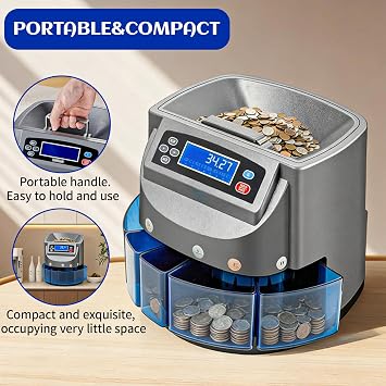 Coin Counter Machine, Coin Sorter Machine with LCD Display, 500 Coins Capacity Automatic Coin Sorter and Wrapper Machine, Sorts up to 270 Coins/min, Change Counter for USD Coin 1 5 10 25 $1