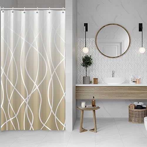Miniatura 152 de Cortina de ducha pequeña a rayas gris claro degradado para baño, 36 x 72 pulgadas, juego de cortina de ducha geométrica para cabina de RV con Gris