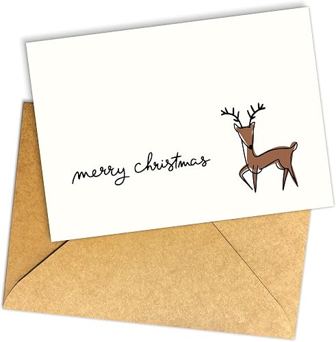 (5.3x8in) Merry Christmas Greeting Card with Minimalist Reindeer Illustration, M