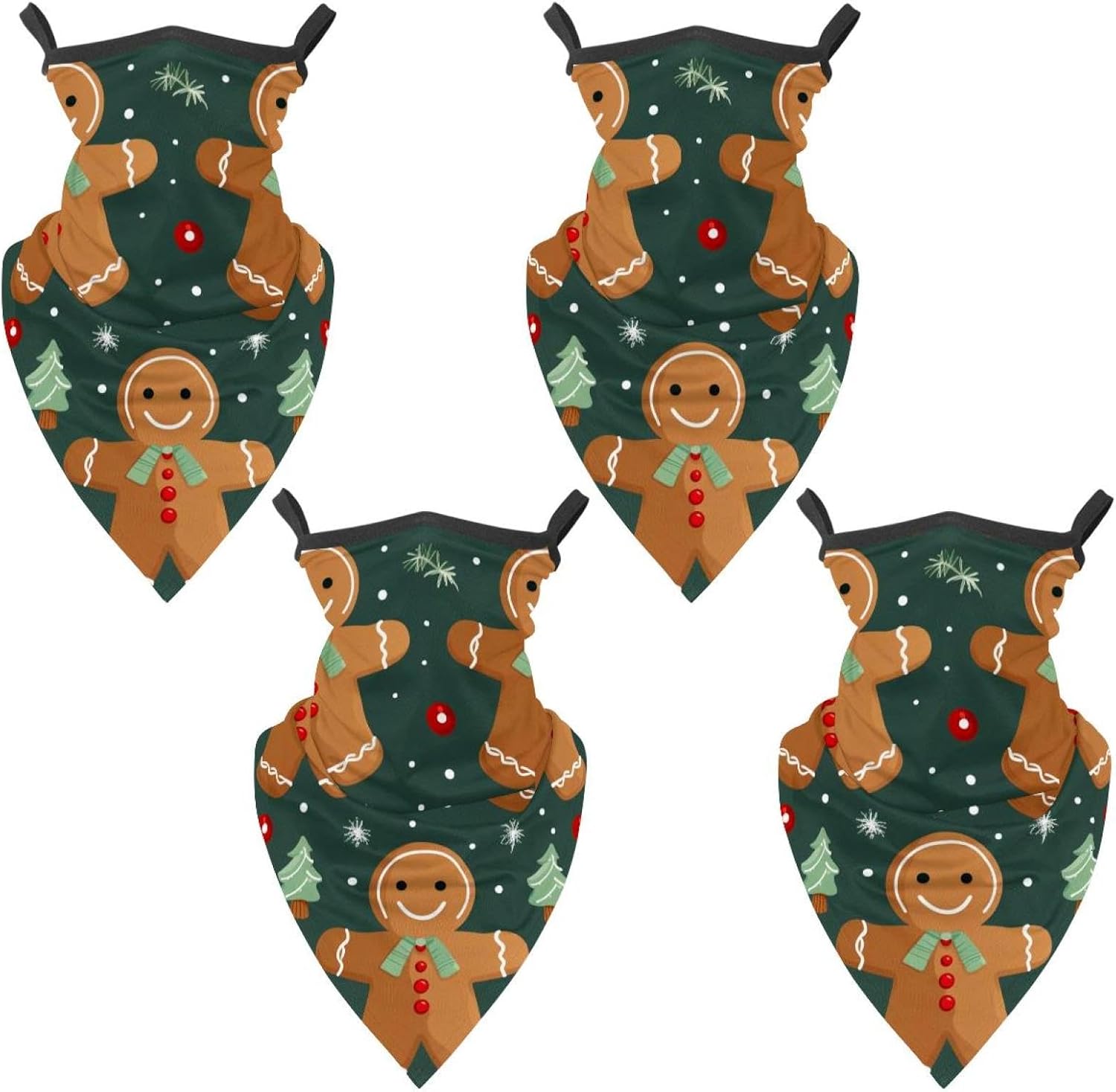 4 Pieces Christmas Gingerbread Man Neck Gaiter Bandana Face Mask, Sun Cooling Scarf Gator Cover Head for Men Women