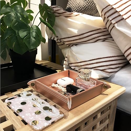 Miniatura 7 de Paquete de 2 bandejas de valet de gran tamaño, bandeja de valet de piel sintética que se puede utilizar como cuenco para llaves, organizador de