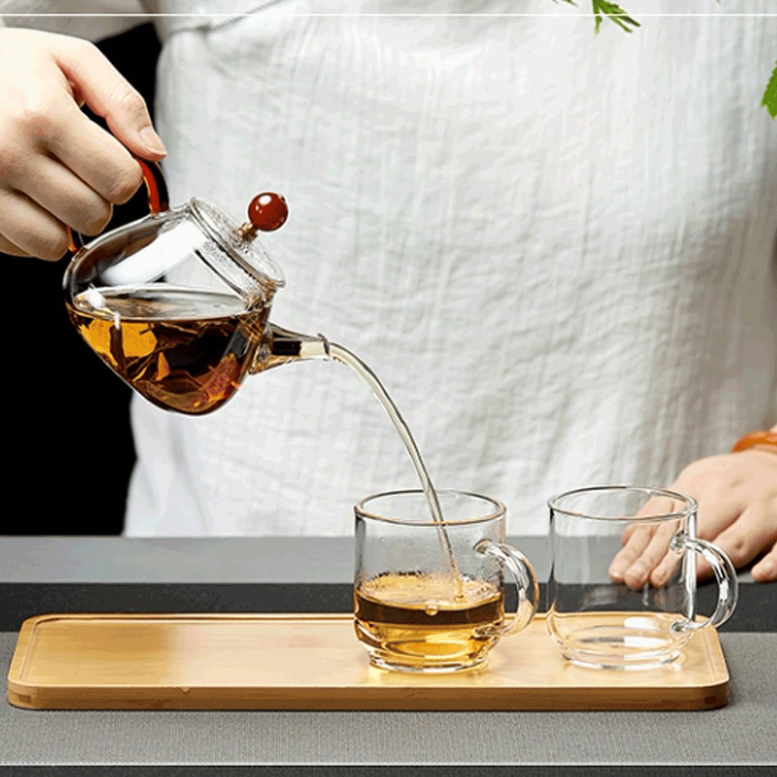 Abnehmbar Glas-Teekanne, transparente Teekanne mit Deckel, kleine Teekanne mit herausnehmbarem Tee-Ei, Teekannen-Set, 220 ml reinigbar