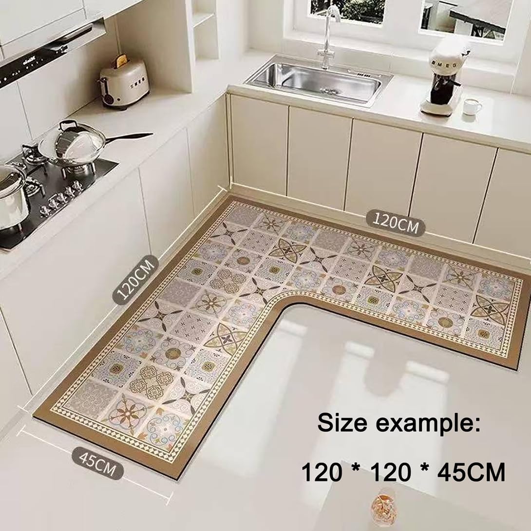 Tapis de cuisine tapis de cuisine antidérapant pour évier d'angle,tapis de sol absorbants en forme de l à séchage rapide en boue de diatomée imperméable pour salle de bain (Couleur D,140*140*45CM)