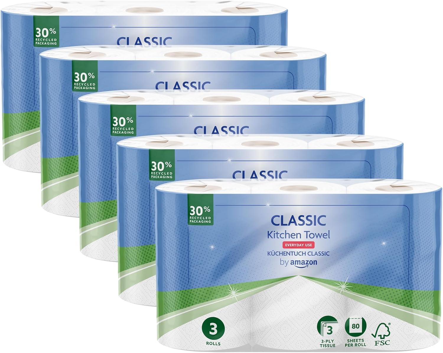 Bambus Küchenrolle 6er Pack - 2-lagig 95 Blatt Pro Rolle