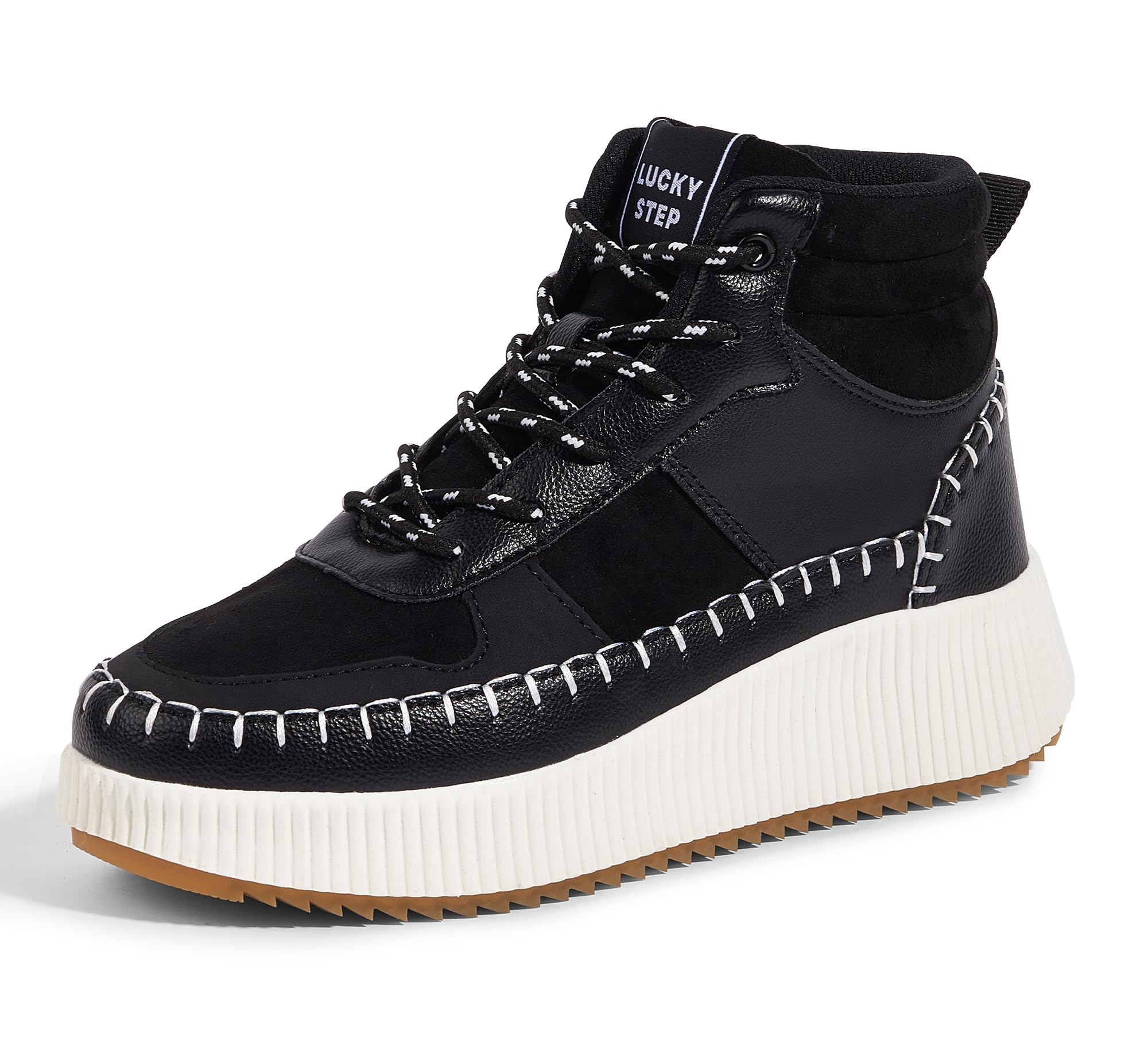 LUCKY STEP Women's Platform High Top Sneakers Fashion Zipper Woven Chunky Ankle Boots Casual Tennis Retro Braided Walking Shoes