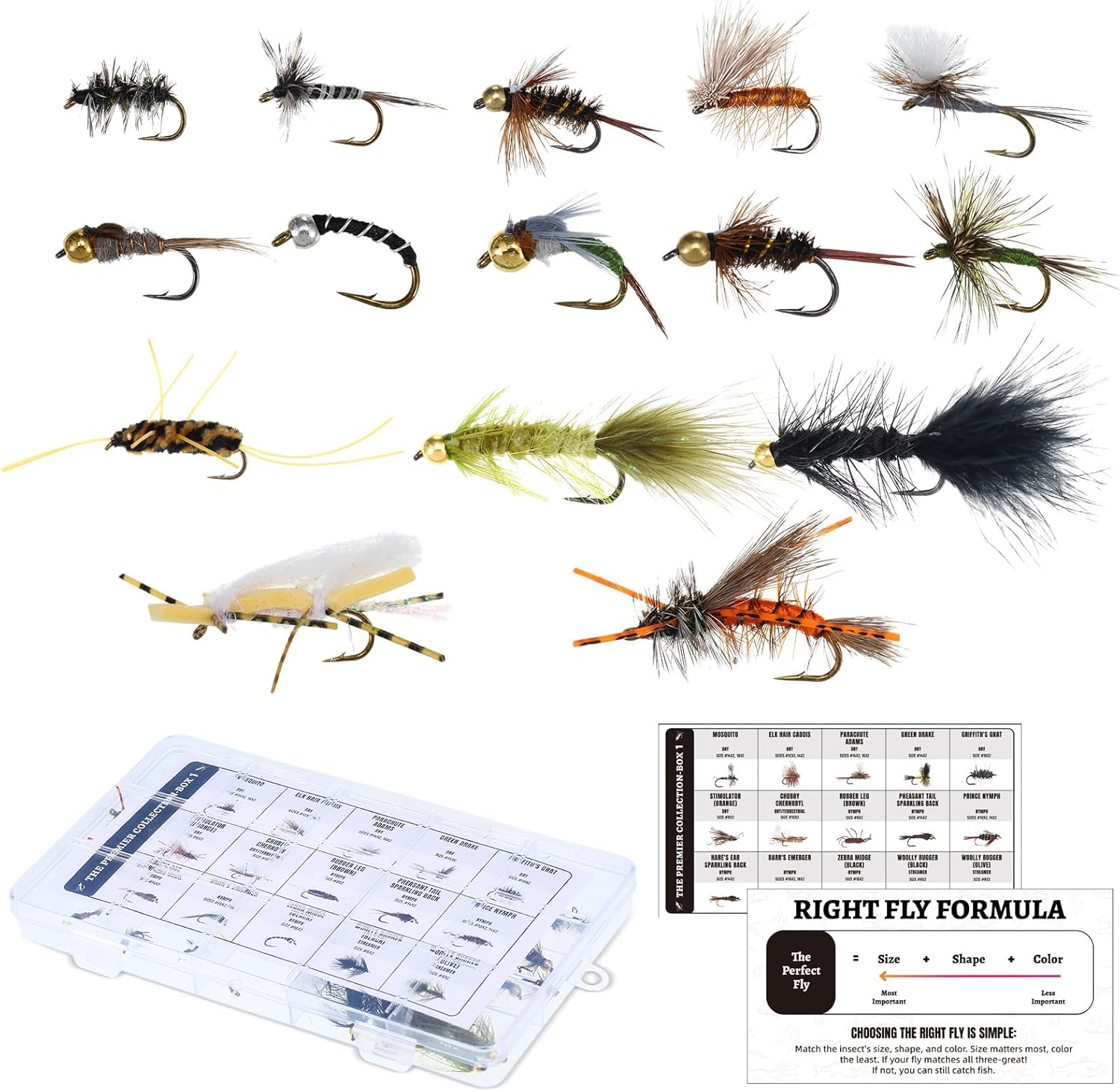 40 Premium Hand Tied Fly Fishing Flies Assortment Box Included Dry Wet Nymphs Streamers Terrestrials Ideal Bass Trout Flies for Trout Bass Bluegill Flys Fishing Kit Accessories