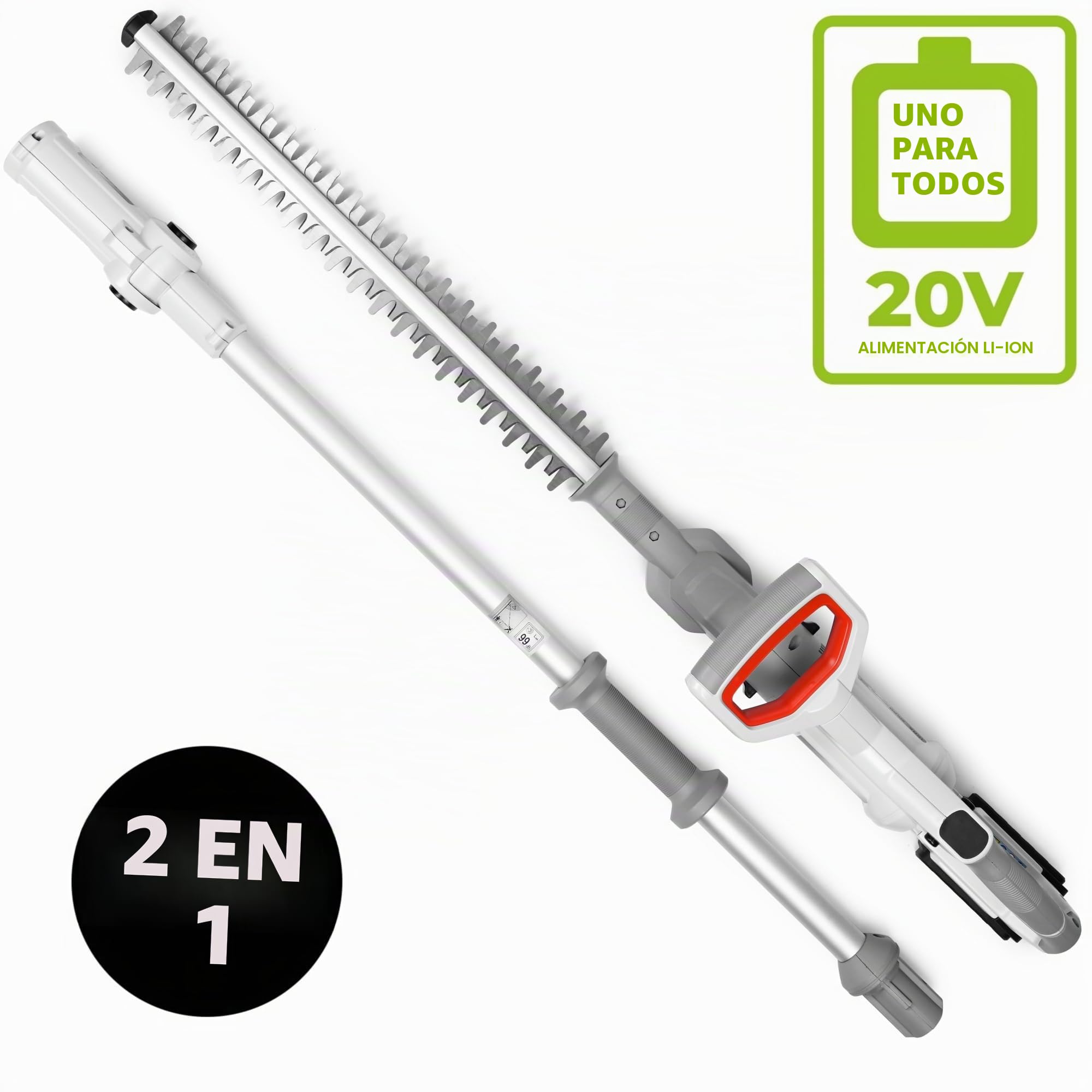 IKRA Cortasetos a batería 2en1 ICPH 2050 con Barra telescópica | Incluye batería de 20V 2Ah y cargador, 2 en 1: conversión rápida a cortasetos telescópico, gama de baterías de 20 V de IKRA