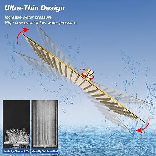 Miniatura 2 de NearMoon - Cabezal de ducha de lluvia cuadrado de acero inoxidable de alto flujo, cubierta de cascada, montaje en techo o pared (16 pulgadas, oro