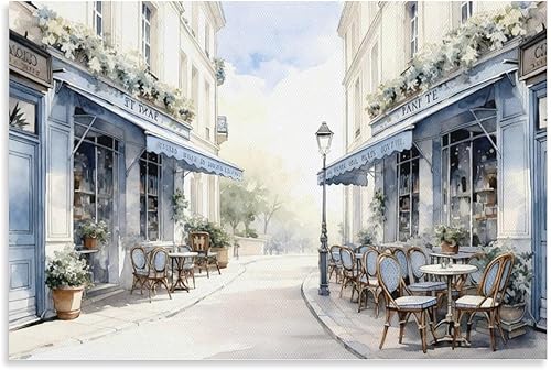 Arte De Pared Enmarcado Con Vista De Calle, Impresión En Lienzo De Cafetería Europea, Pintura De Escena De La Ciudad De París, Ilustraciones Vintage