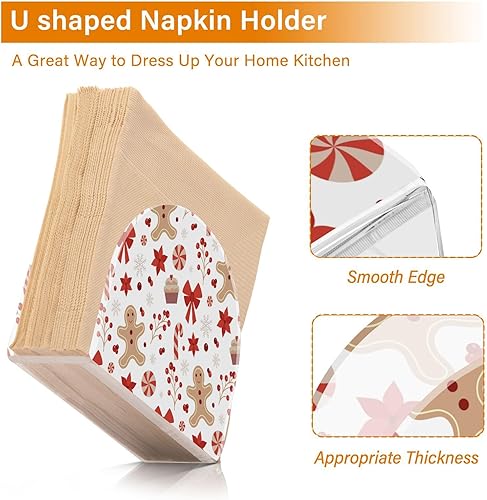 Miniatura 4 de Servilletero de copos de nieve de jengibre de Navidad para cocina, mesa de comedor, moderno dispensador de servilletas de papel para cocina,