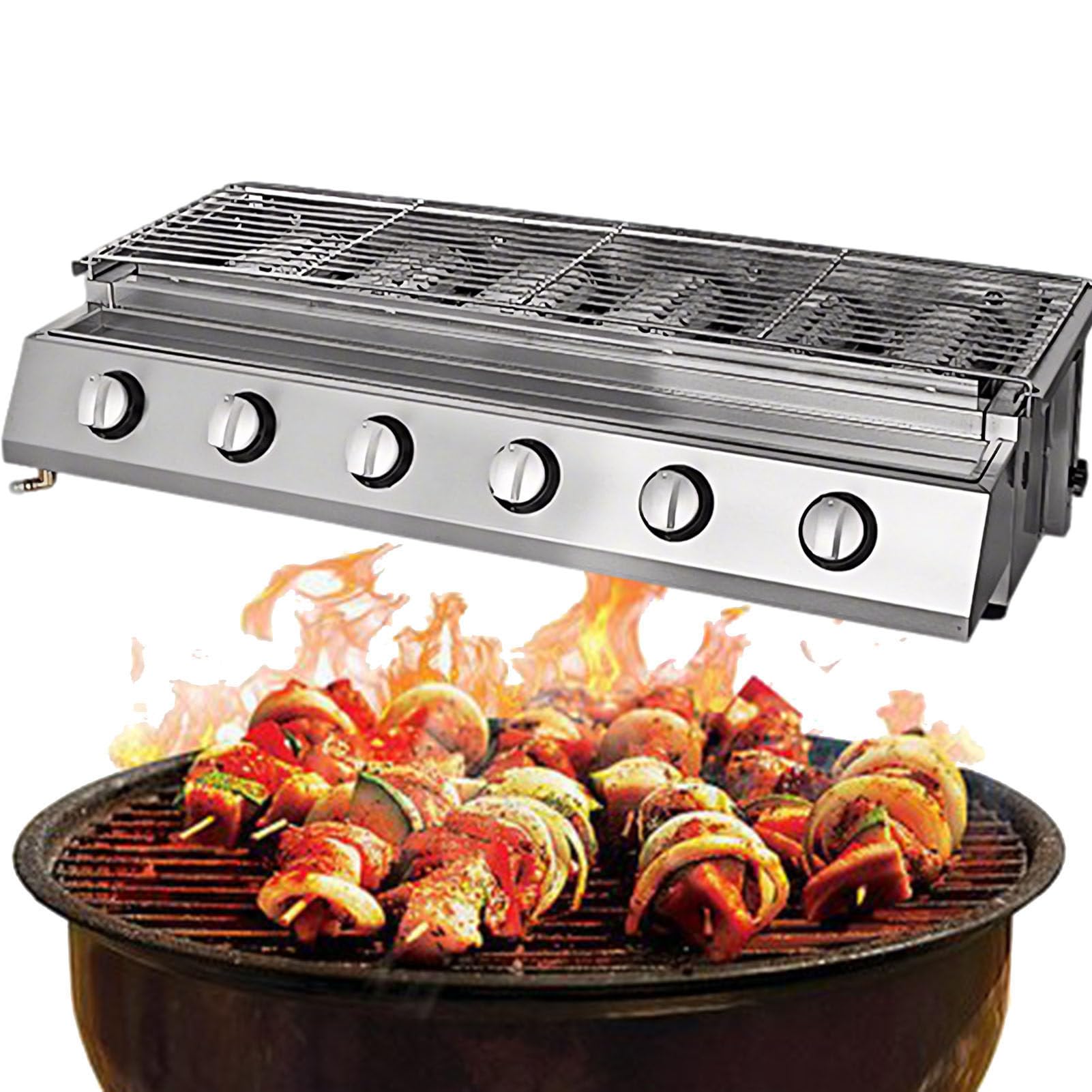 Exoticablend Multicolor Commercial Gas Grill Smokeless Barbecue Grill, Outdoor & Indoor Barbecue Griddle, Portable Nonstick Lpg Gas Yakitori Grill For Restaurant, Picnic, Party 6-Burner