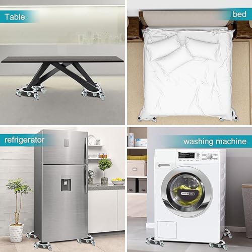 Miniatura 6 de Paquete de 4 mudanzas de muebles, carrito de mudanza con 4 ruedas, ruedas de rotación de 360, estructura de trípode de acero, 3 ruedas con frenos