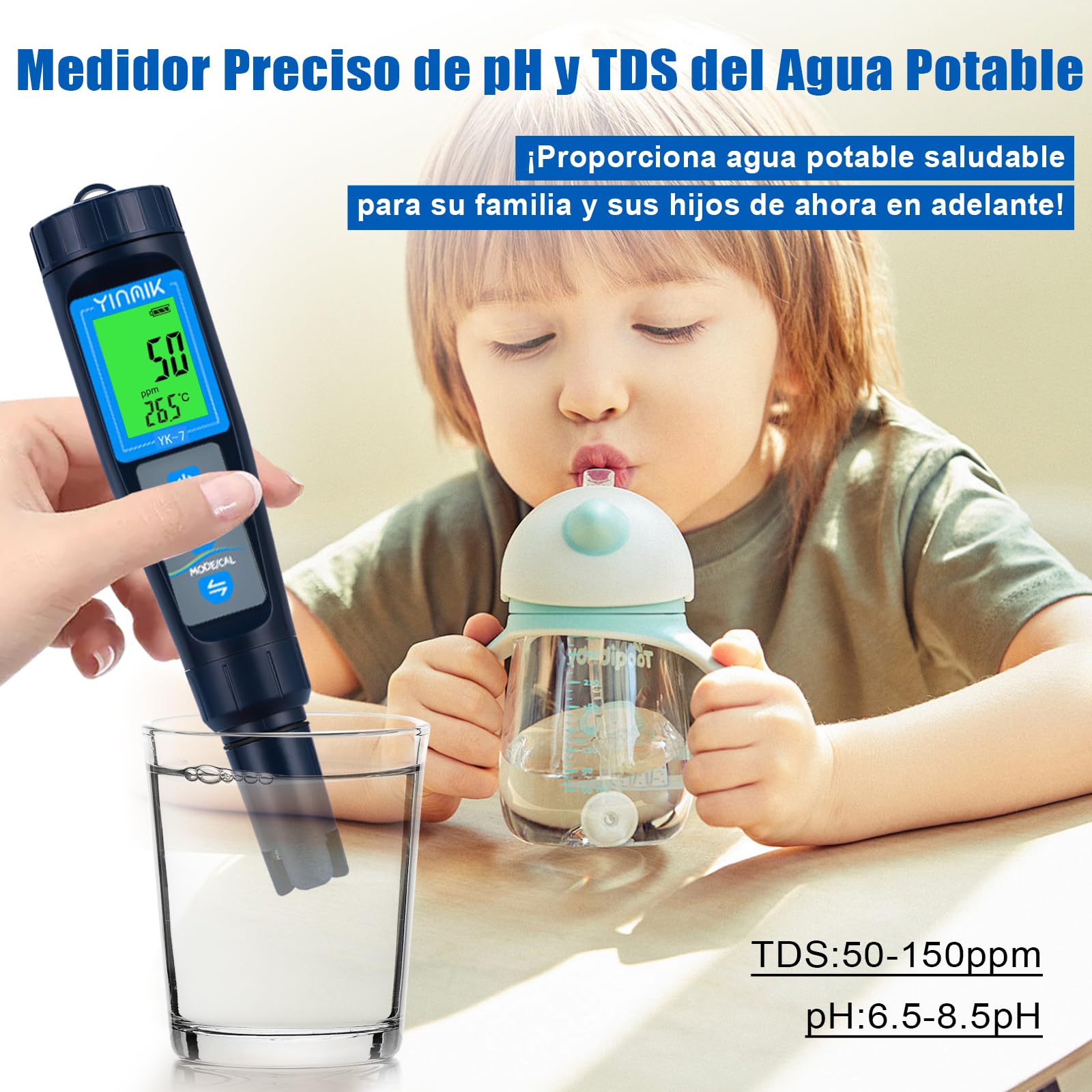 5 en 1 Medidor de pH Salinidad TDS EC Temp para Piscina de Agua Salada, Acuario Koi, Hidropónico