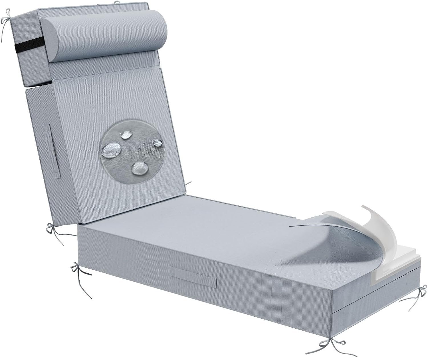 Outdoor Olefin Chaise Lounge Cushions with Pillow, 72"x 21"x5" Water Resistant and Fade Resistant Patio Furniture Lounge Chair Pads with Straps Ideal for Patio, Lawn, Garden, Light Gray