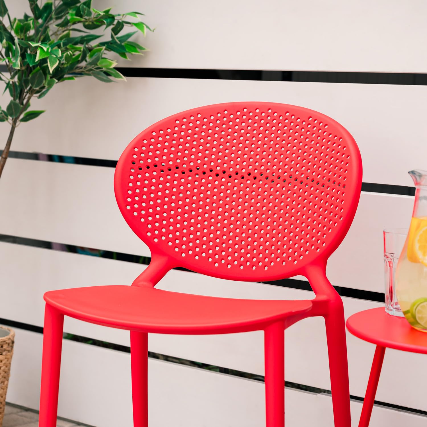 Homestyle4u 2469 Lot de 4 chaises de jardin empilables en plastique résistant aux intempéries Rouge