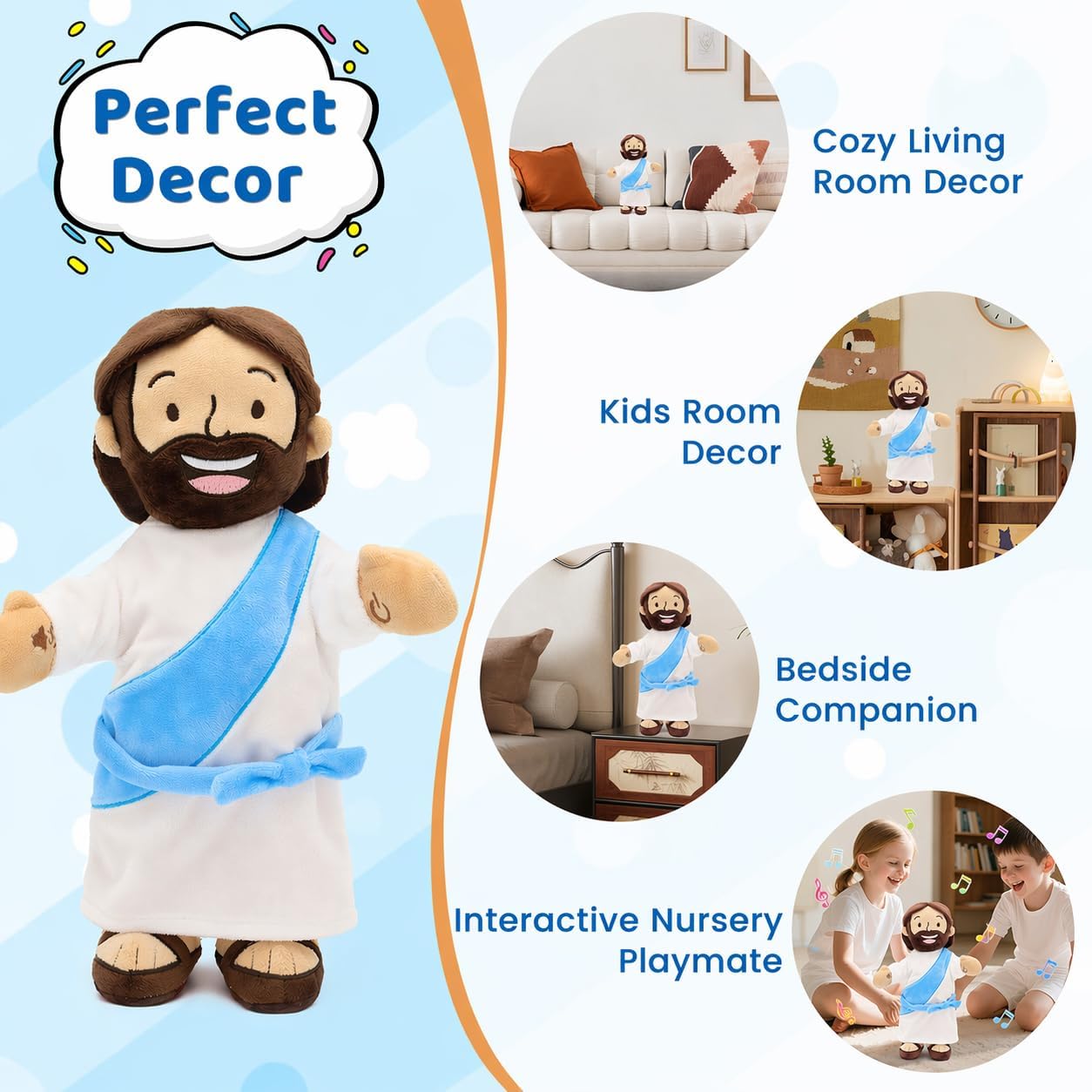 Yelakey Dancing Jesus Doll, 14" Musical Jesus Plush with 4 Christian Songs, Interactive Christian Plush Toy for Kids and Adults, Christmas Easter Baptism Gift