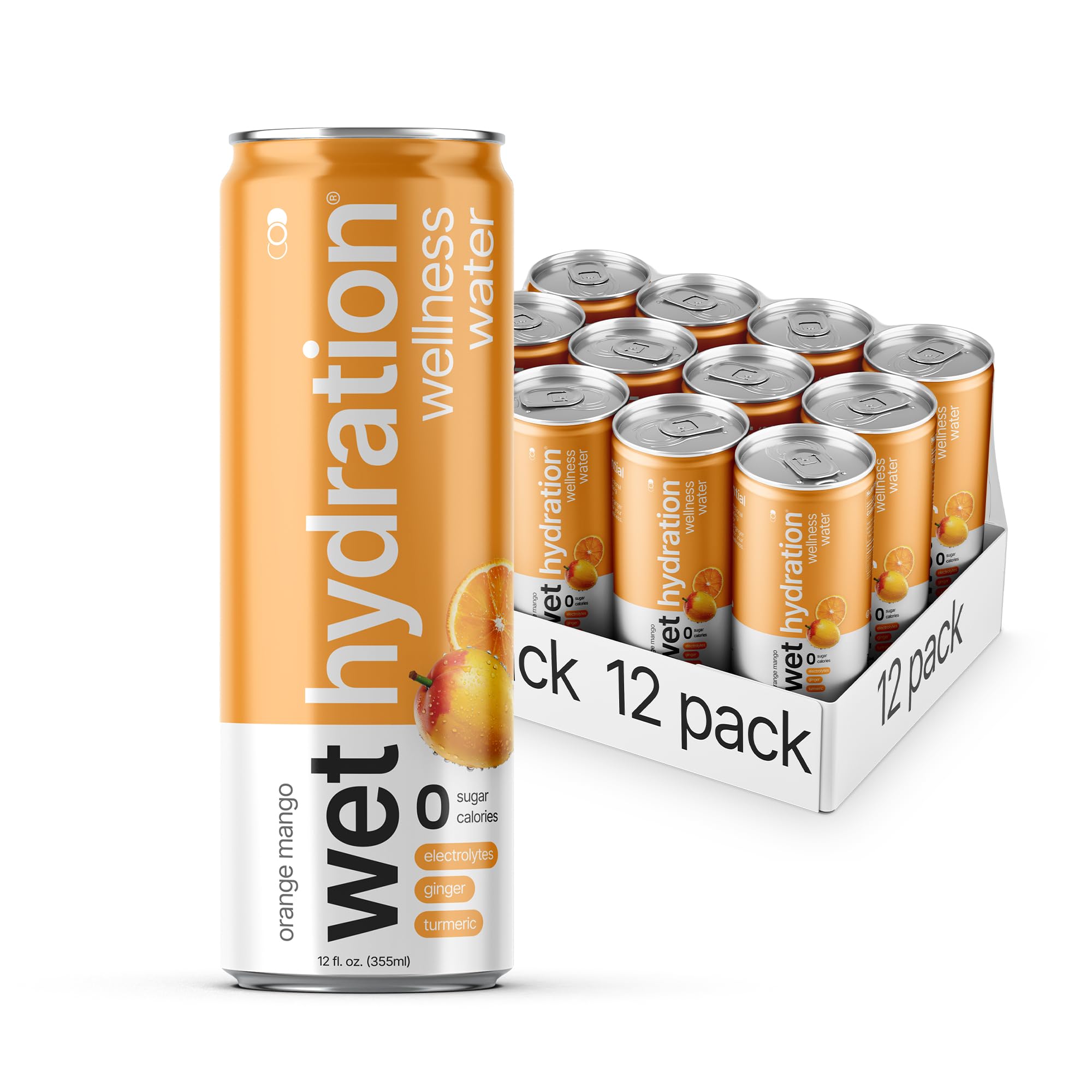 Wet Hydration - Functional Hydration Beverage - Flavored Water, Sugar-Free, Gluten-Free, No Artificial Ingredients (Orange Mango Ginger Turmeric)