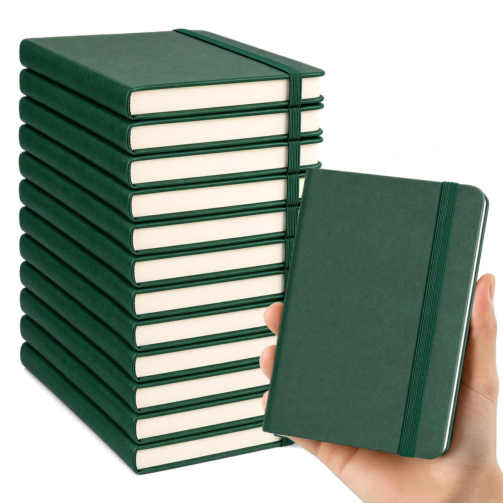 SIMDAO 12 Pack A7 Pocket Notebooks, Imitation Leather Cover, Small Notebooks Pocket Size, 200 Pages/100 Sheets, A7 Lined Paper Notepads, Small Notepads Set for School, Office (Green)