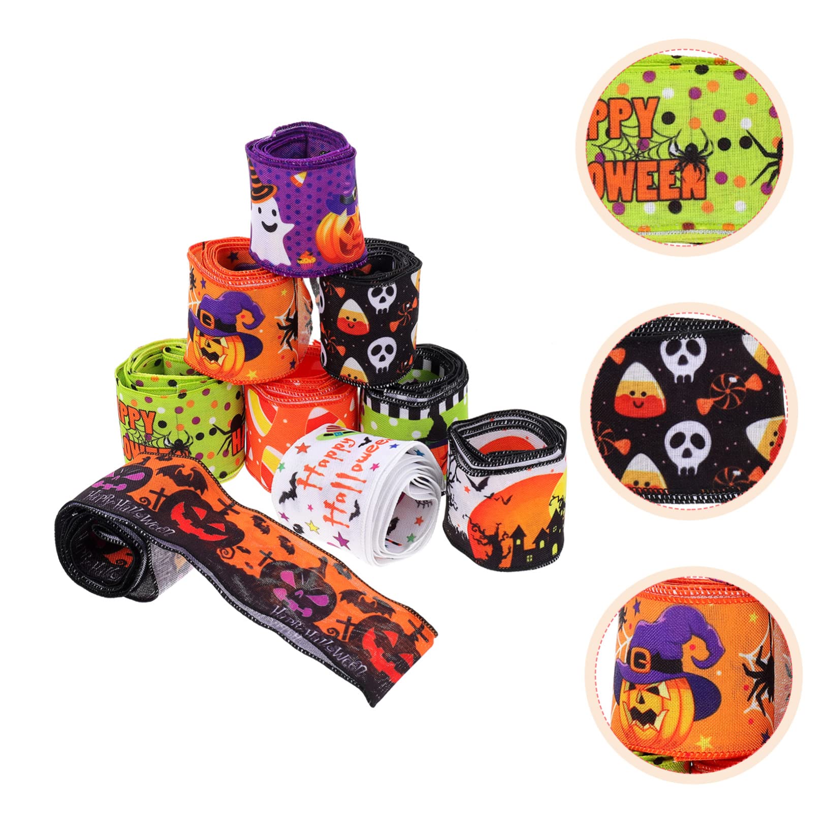 KOMBIUDA 9rollen Dekorative Halloween- Und Verpackungsbänder Vielseitige Satinbänder Im Mixed Style Für Kreative -projekte Und Party-dekorationen