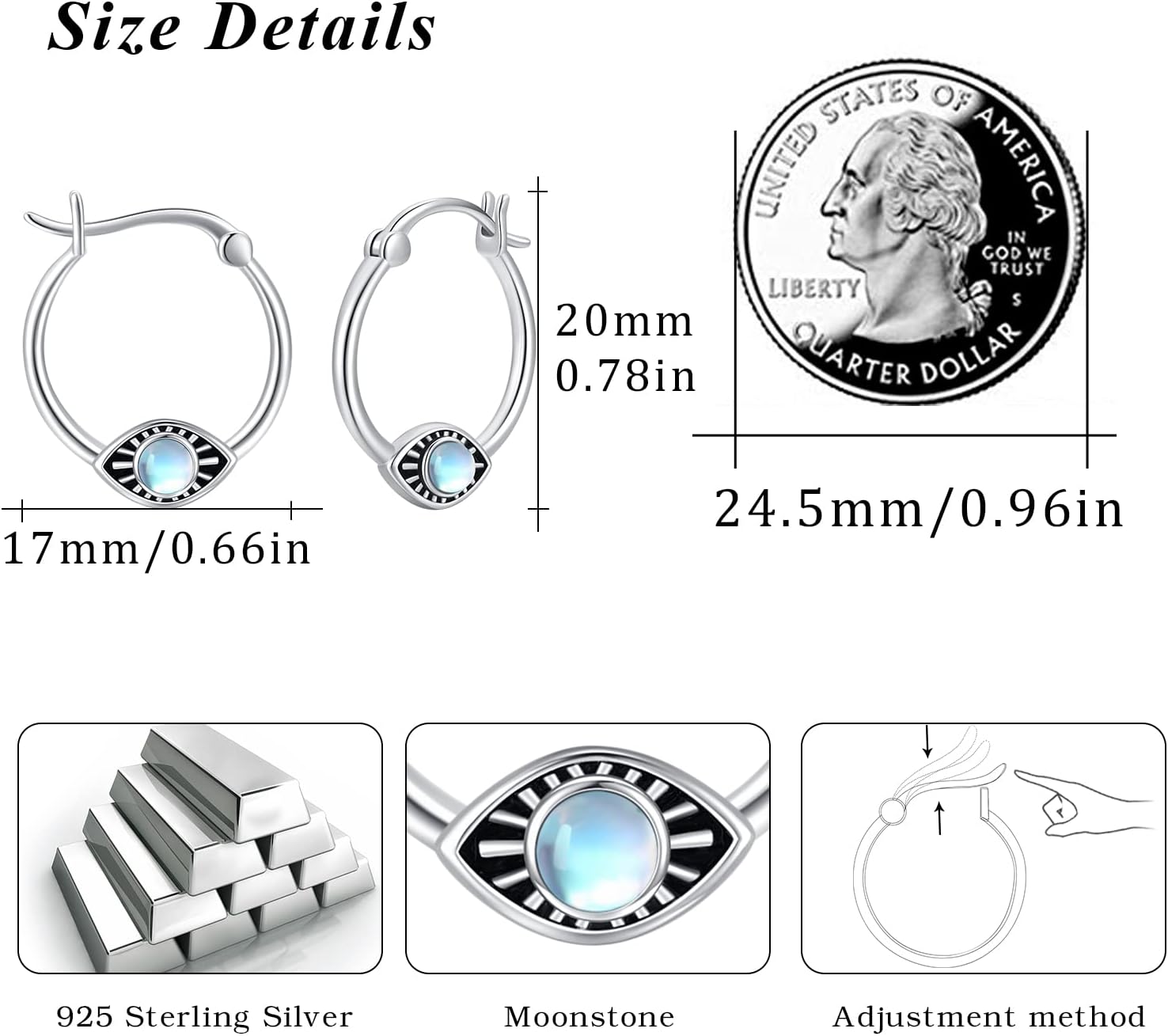 Evil Eye Hoop Earrings 925 Sterling Silver Demon Eye Moonstone Hoop Earrings for Women Lucky Protection Jewelry Gifts - Image 5