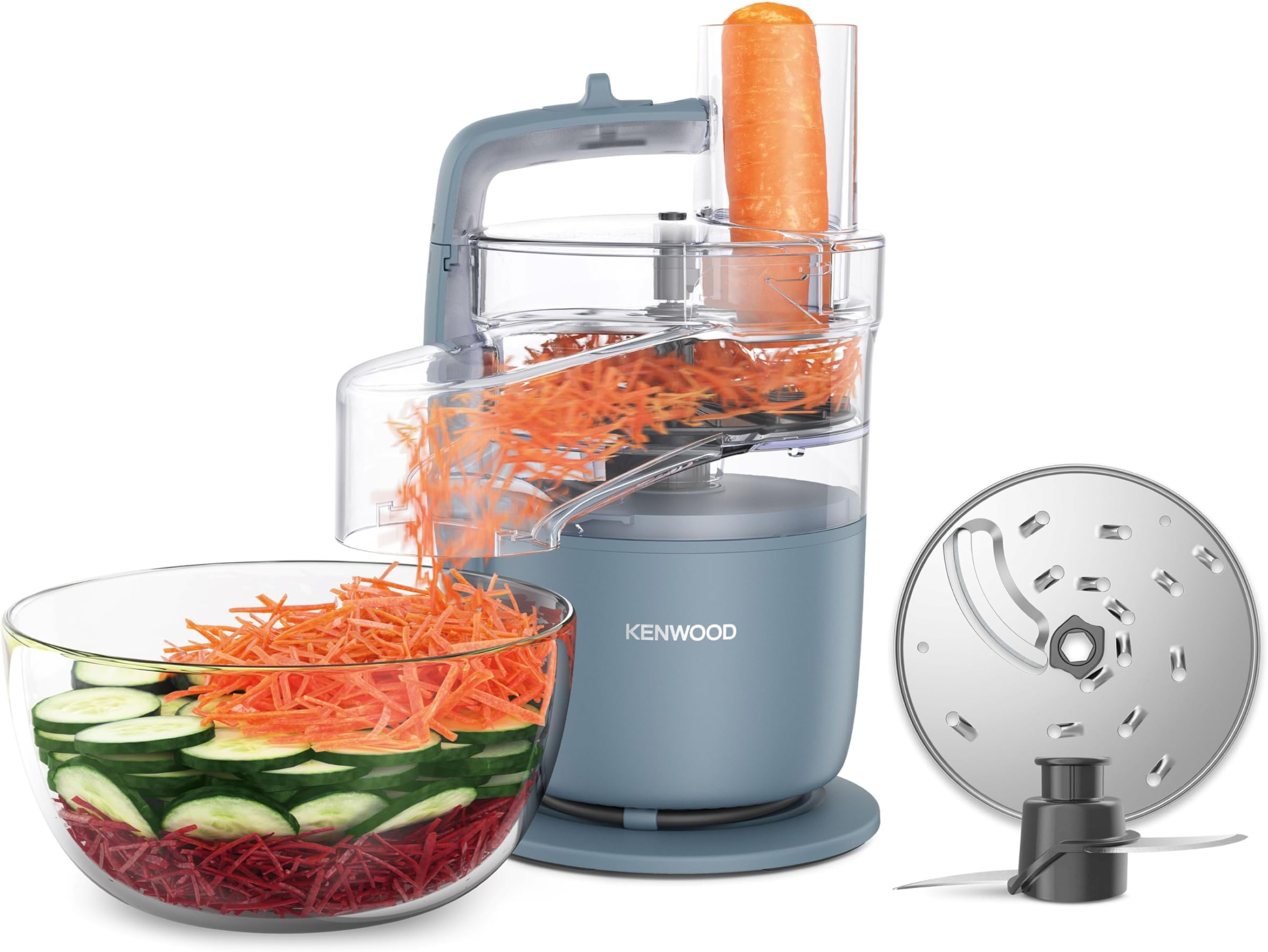 Kenwood, MultiPro Go FDP22.​130GY, Food Processor, for Chopping, Slicing, Grating, Pureeing and Kneading Dough, with Express Serve, 1.3L Bowl, Knife blade, 4mm Slicing/Grating Disk, 650 Watts, Grey