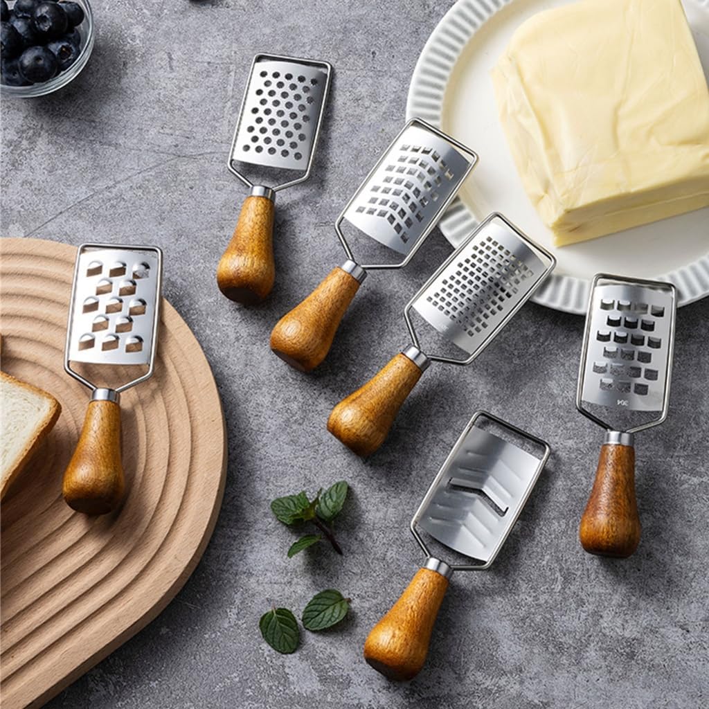 Steel Mini Cheese Grater Wood Handle Compact Space Saving Shredding Kitchen Tool