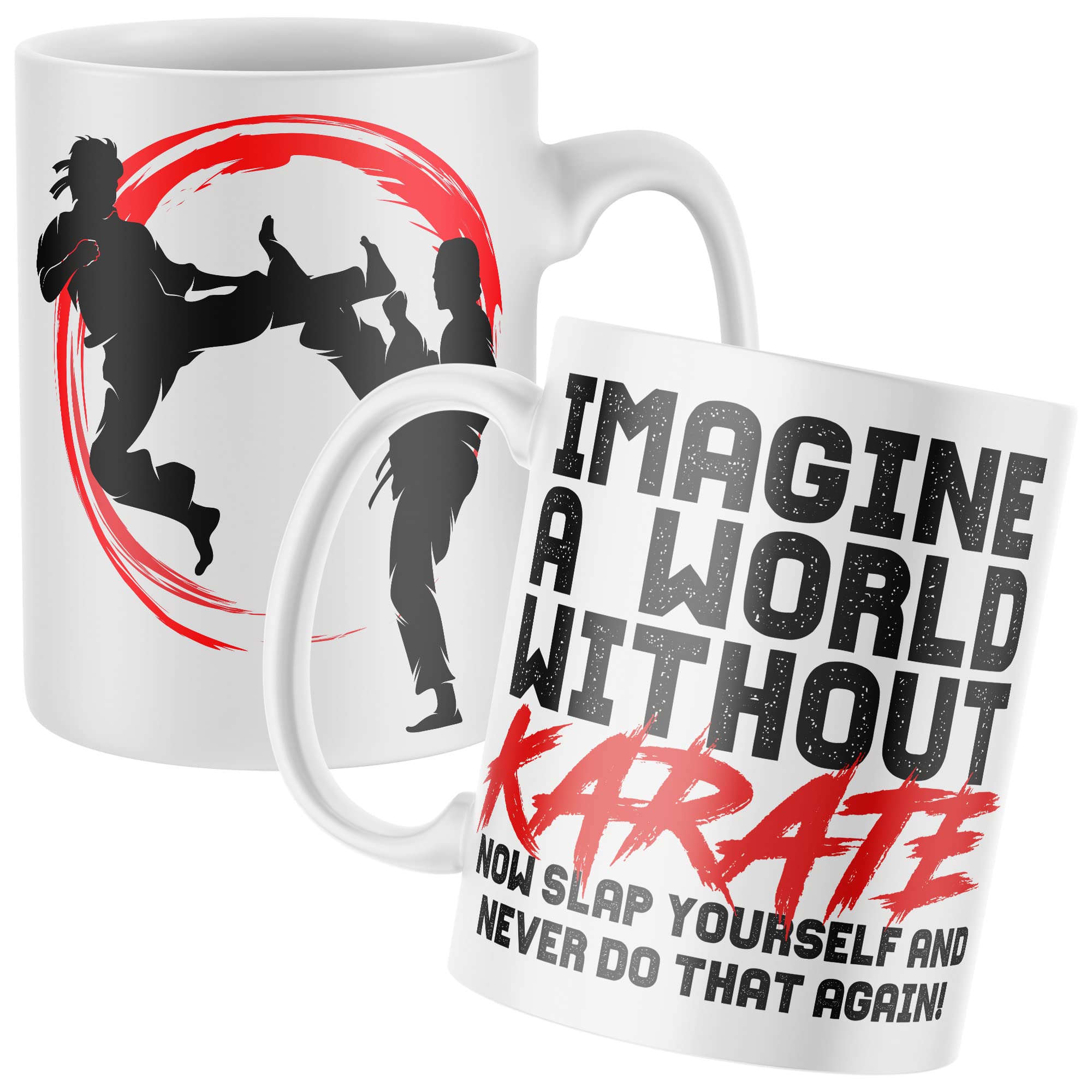 Purple Print House Imagine A World Without Karate Mug, Funny Coffee Cup, Karate Gifts for Him, Martial Arts Birthday Present Ideas For Dad or Son, One Size, White