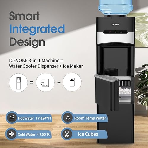 Miniatura 2 de Dispensador de enfriador de agua con máquina de hielo, enfriador de agua caliente y fría de carga superior para botella de 5 galones, incluye