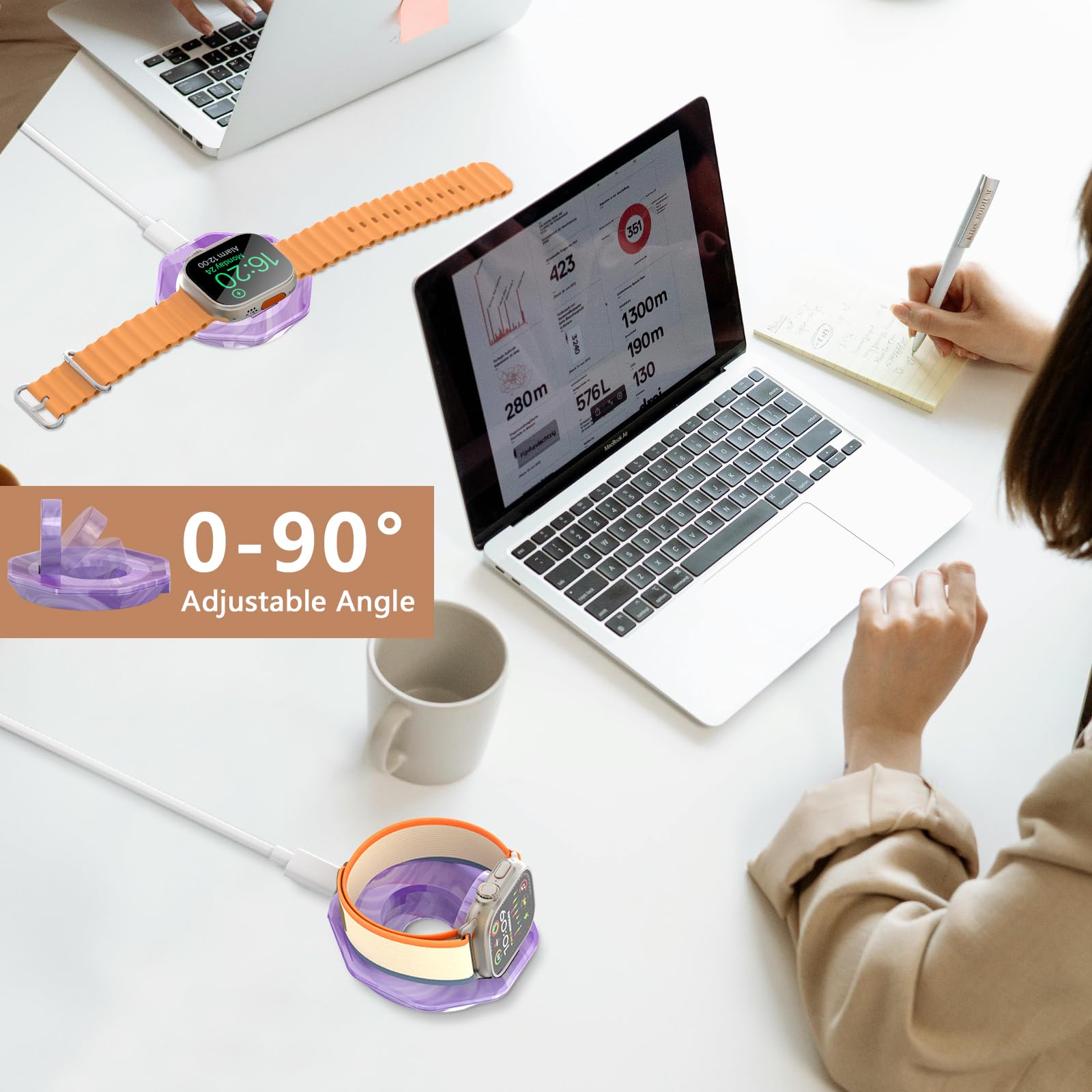Base di ricarica magnetica pieghevole per Apple Watch, supporto caricabatterie rapido wireless con cavo di ricarica, compatibile con Apple Watch 10 9 8 7 SE 6 5 4 3 2/Ultra 2 1, supporta la modalità