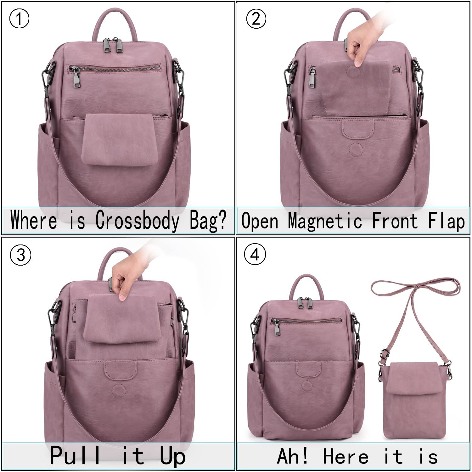 UTO Femme Sac à Dos avec Sangle Multi Poches Bien Organisé Similicuir Doux Vogue Cuir Synthétique
