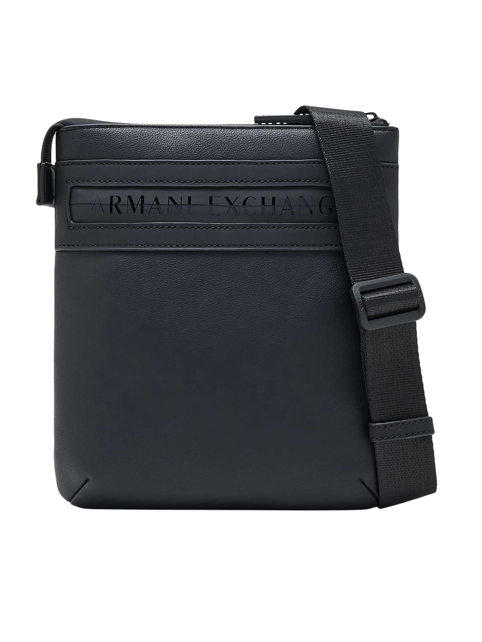 Armani Exchange A|X Men's Angel, tonal logo, front zip, Black, Flat crossbody Angel, tonal logo, front zip medium size