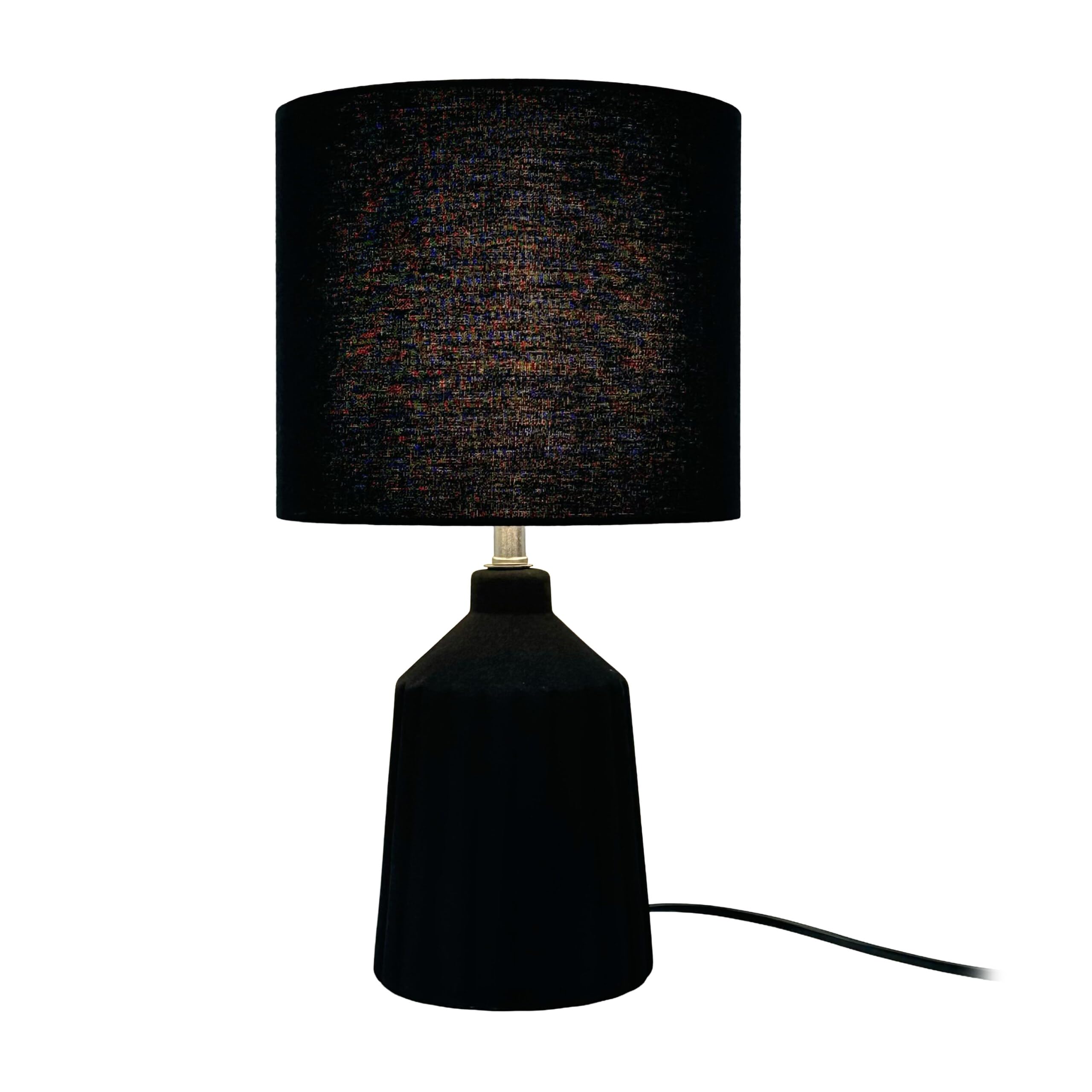 Relaxdays Lampada da Comodino, Base in Ceramica scanalata, Paralume in Tessuto, E14, 42 x 23 cm