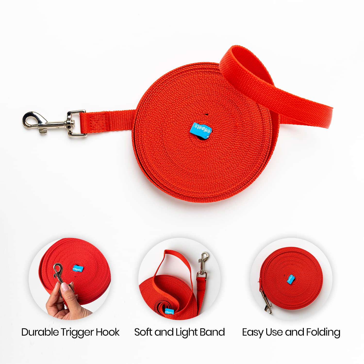 Edipets, Training Lead for Dogs Dog Lead, Strong Tape, 1.5m / 3m / 5m / 10m / 15m Long, Nylon, for Puppy Small - Image 4