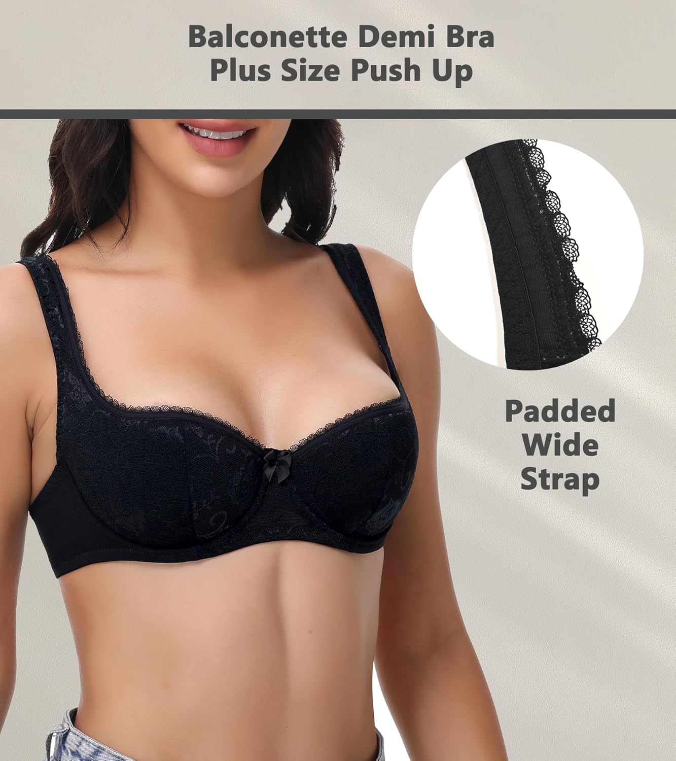 Balconette Bra for Women Demi Balcony Bras Underwire Push Up Half Cup - Image 4