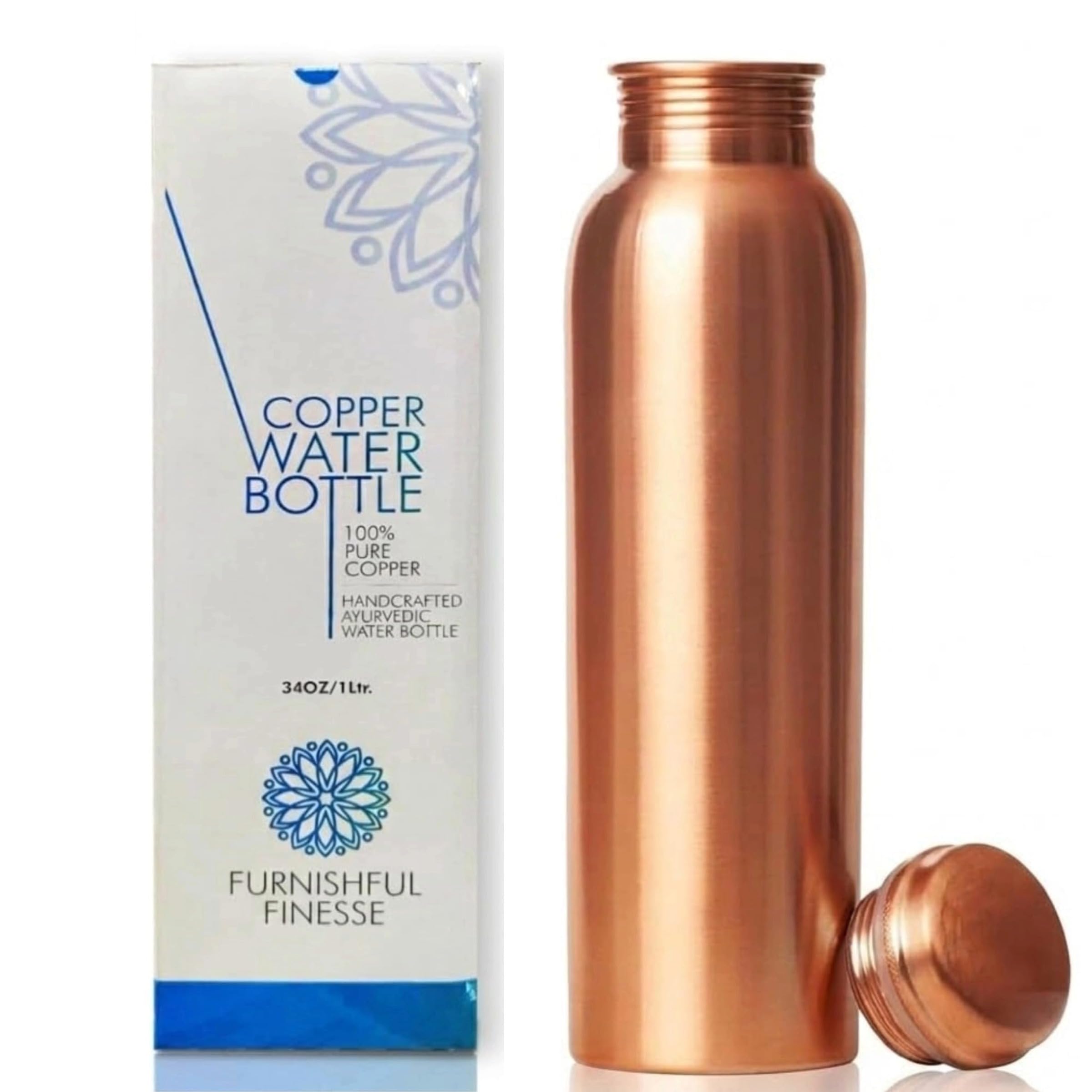 Amazon.com: FURNISHFUL FINESSE 100% Pure Copper Water Bottle 34 oz