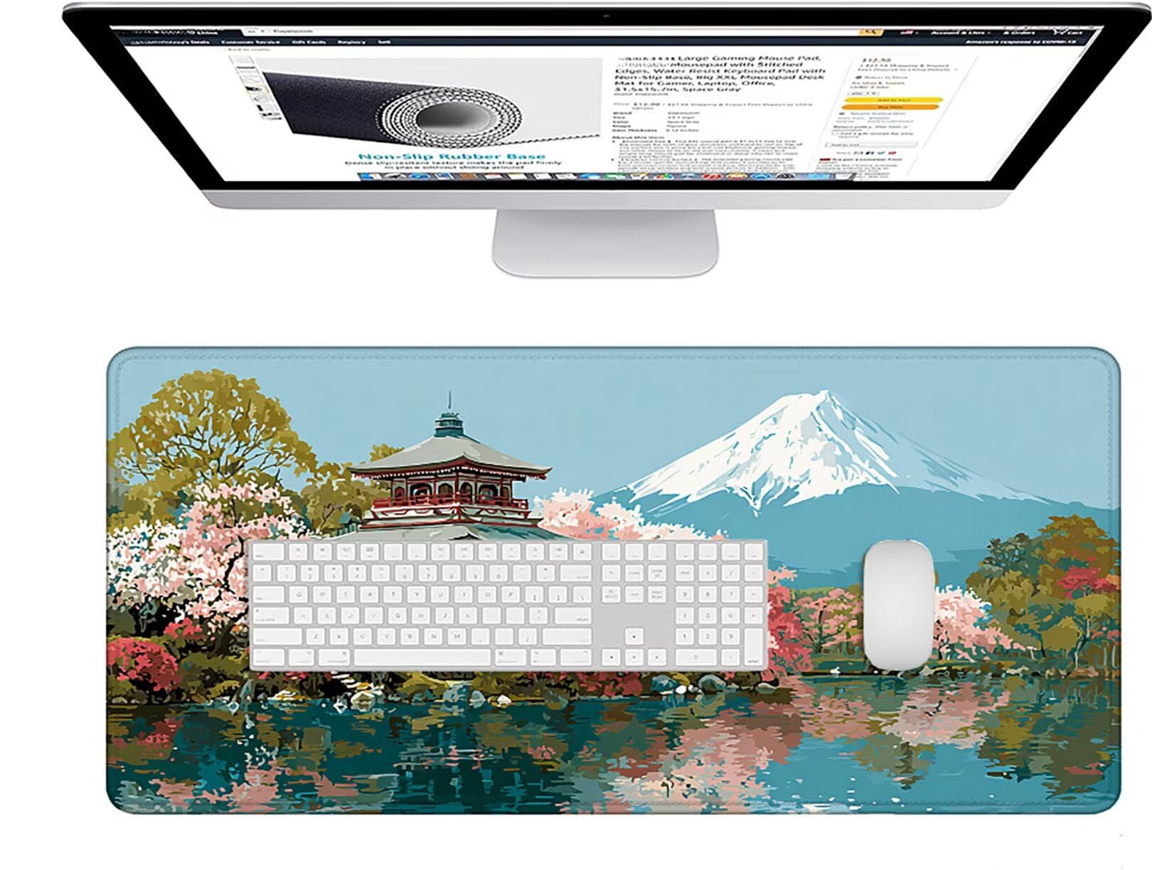 Tappetino Mouse Gaming Blu Tappetino Mouse XXL 1000x500x3 mm, Giappone Mousepad Accessori Gaming con Bordi Cuciti, Sottomano Scrivania Migliorare la Precisione e la Velocità per Giocatori w-5382