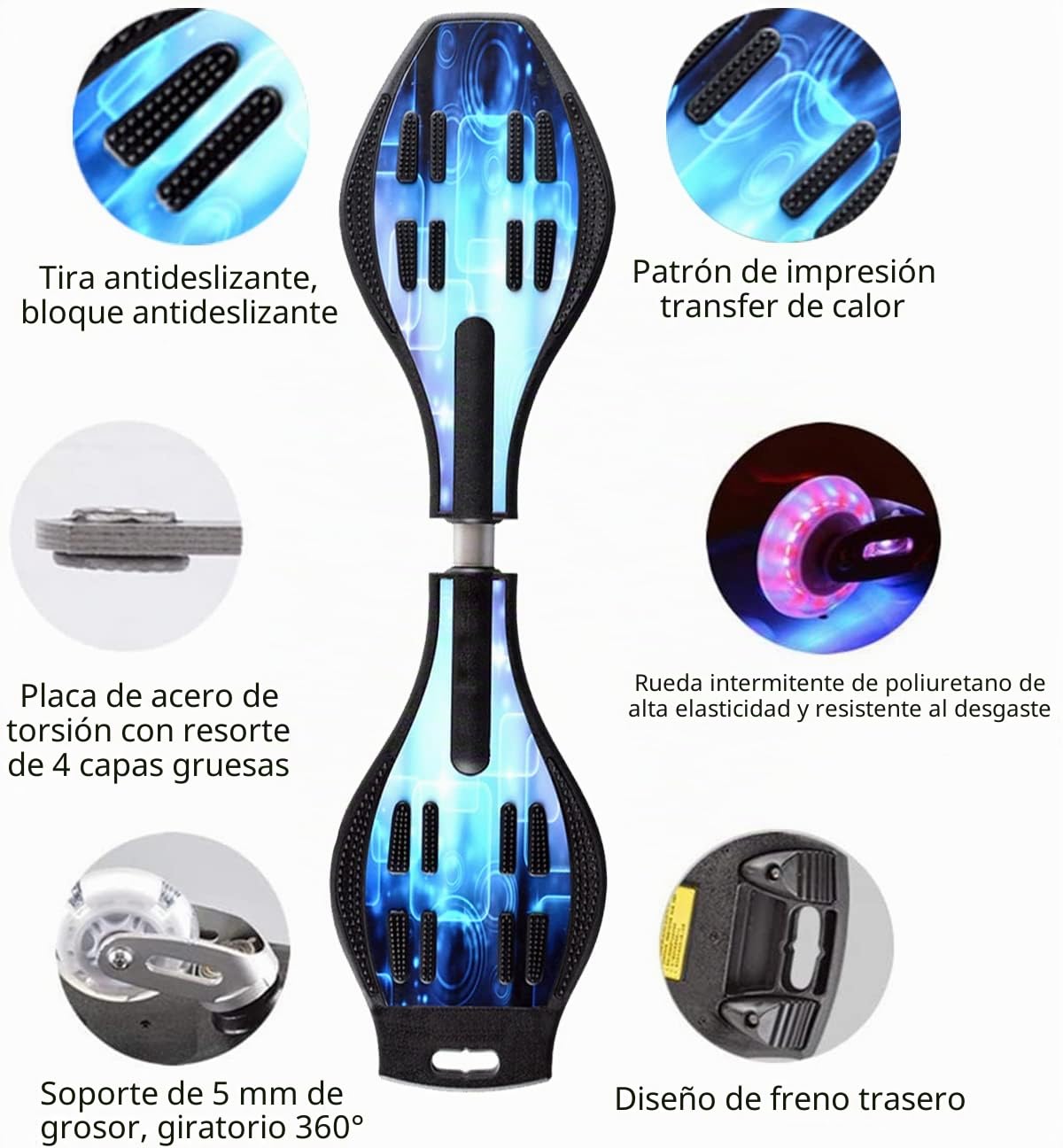 Waveboard Infantil Street Surf Caster Torsion Skateboard Double Deck con Light Up Wheels Blue Dream