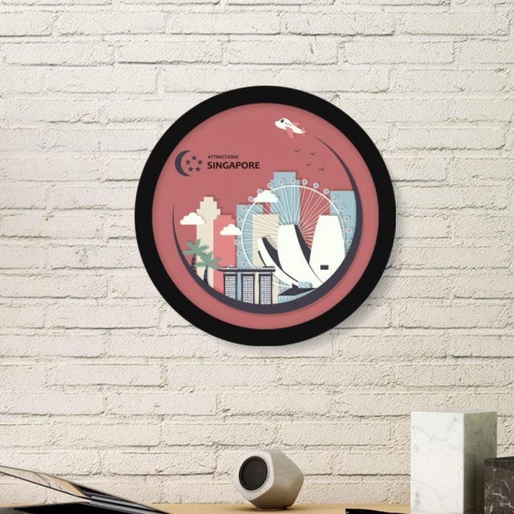 Drapeau de Singapour peinture ronde avec cadre noir premium
