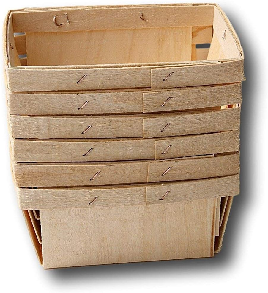 Pint Rectangular Vented Wooden Berry Baskets - Set of 6