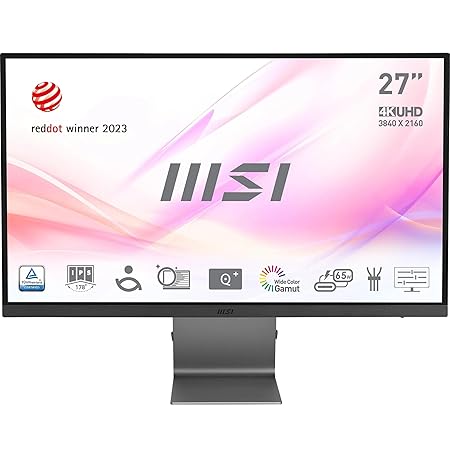 MSI Modern MD271UL 27 Inch 4K UHD Professional Productivity Monitor 3840 x 2160 IPS Panel, Eye-Friendly Screen, 99% DCI-P3/139% SRGB Colour Gamut - 2X HDMI 2.0b, DP 1.2a, USB Type-C (65W PD), Silver